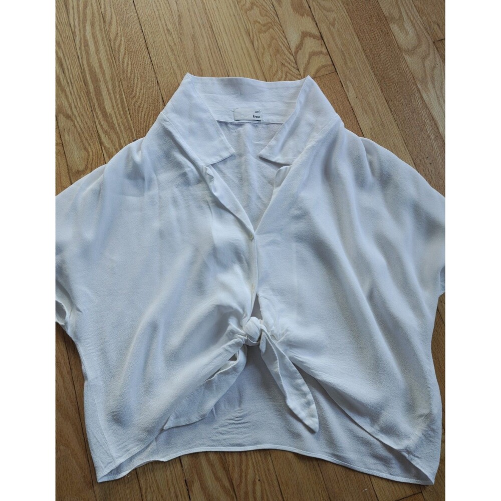 Wilfred Free Front Tie Crop Top Blouse White Women's Short Sleeve Casual Size L